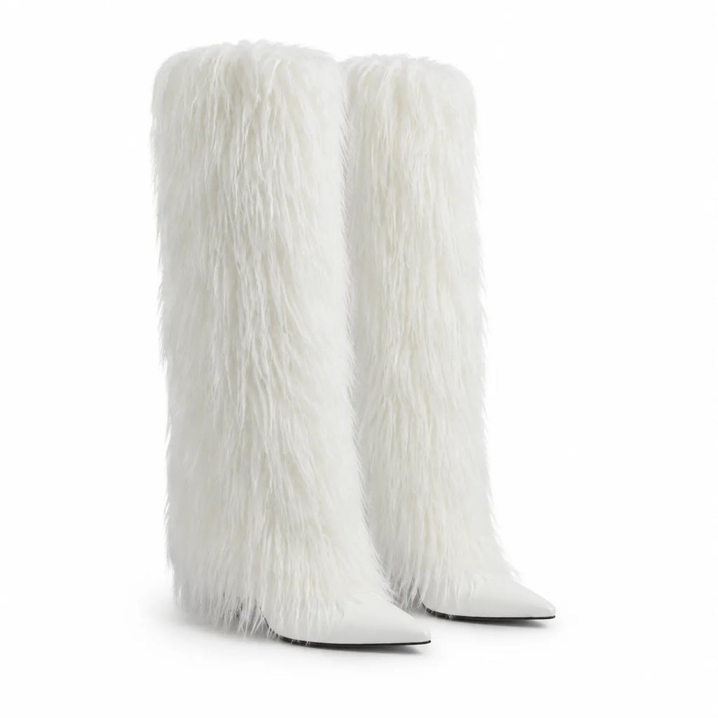 Cream Ivory Biella Leather Stiletto Boots
