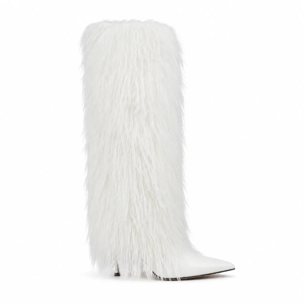 Cream Ivory Biella Leather Stiletto Boots side view