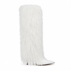 Cream Ivory Biella Leather Stiletto Boots side view