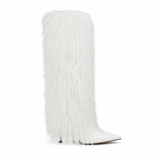 Cream Ivory Biella Leather Stiletto Boots side view