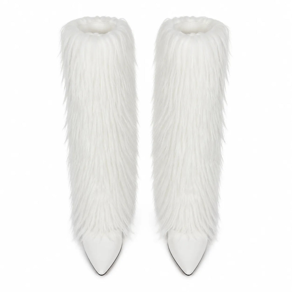 Cream Ivory Biella Leather Stiletto Boots top view
