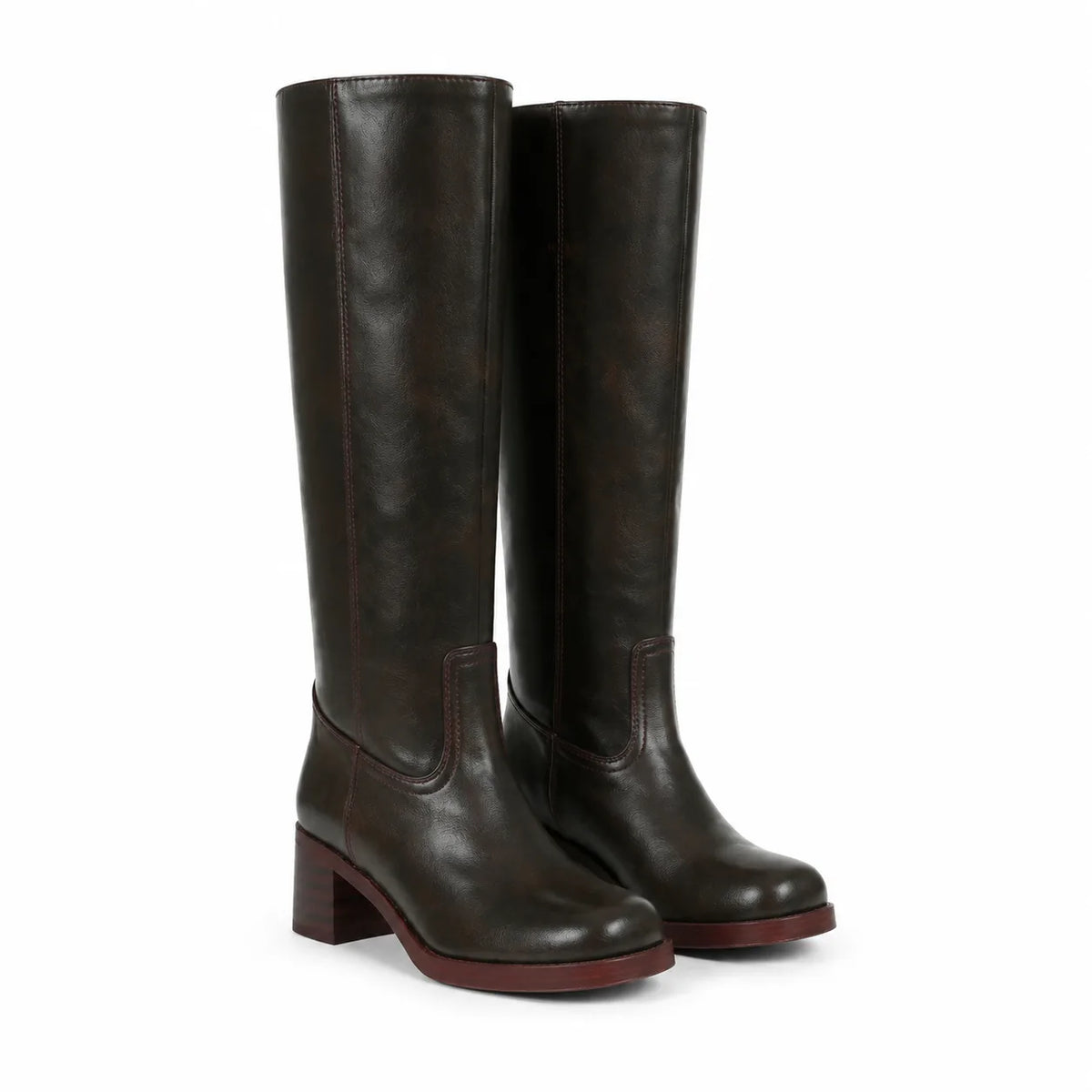 Saddle Brown Noli Square-Heel Boots
