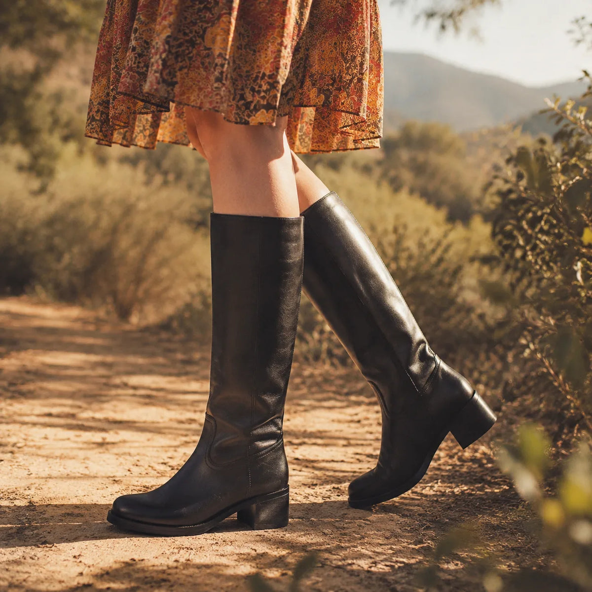 Deep Black Noli Square-Heel Boots on-foot view