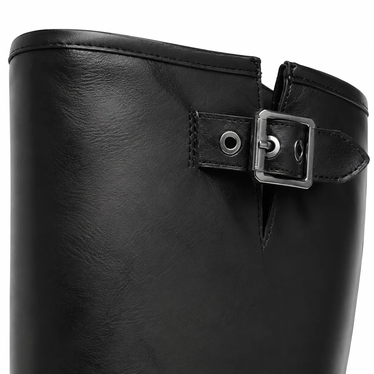 Deep Black Feltre Buckle Leather Boots close-up detail