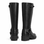 Deep Black Feltre Buckle Leather Boots heel detail