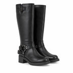 Deep Black Feltre Buckle Leather Boots