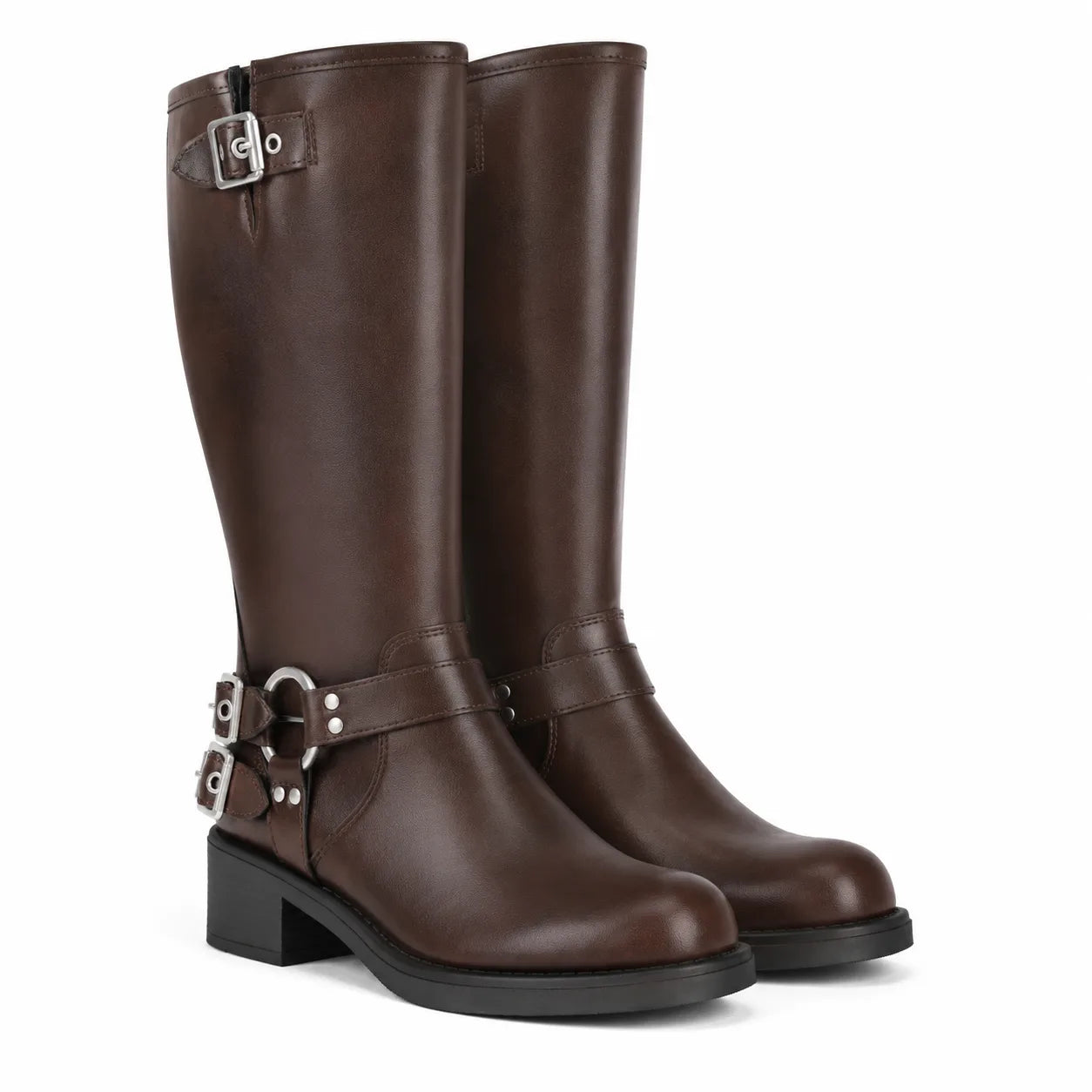 Rich Brown Feltre Buckle Leather Boots