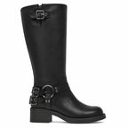 Deep Black Feltre Buckle Leather Boots side view