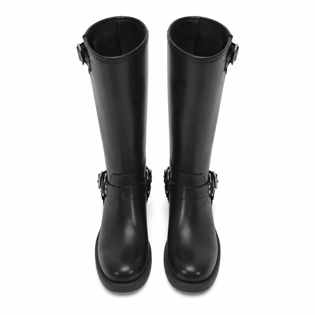 Deep Black Feltre Buckle Leather Boots top view