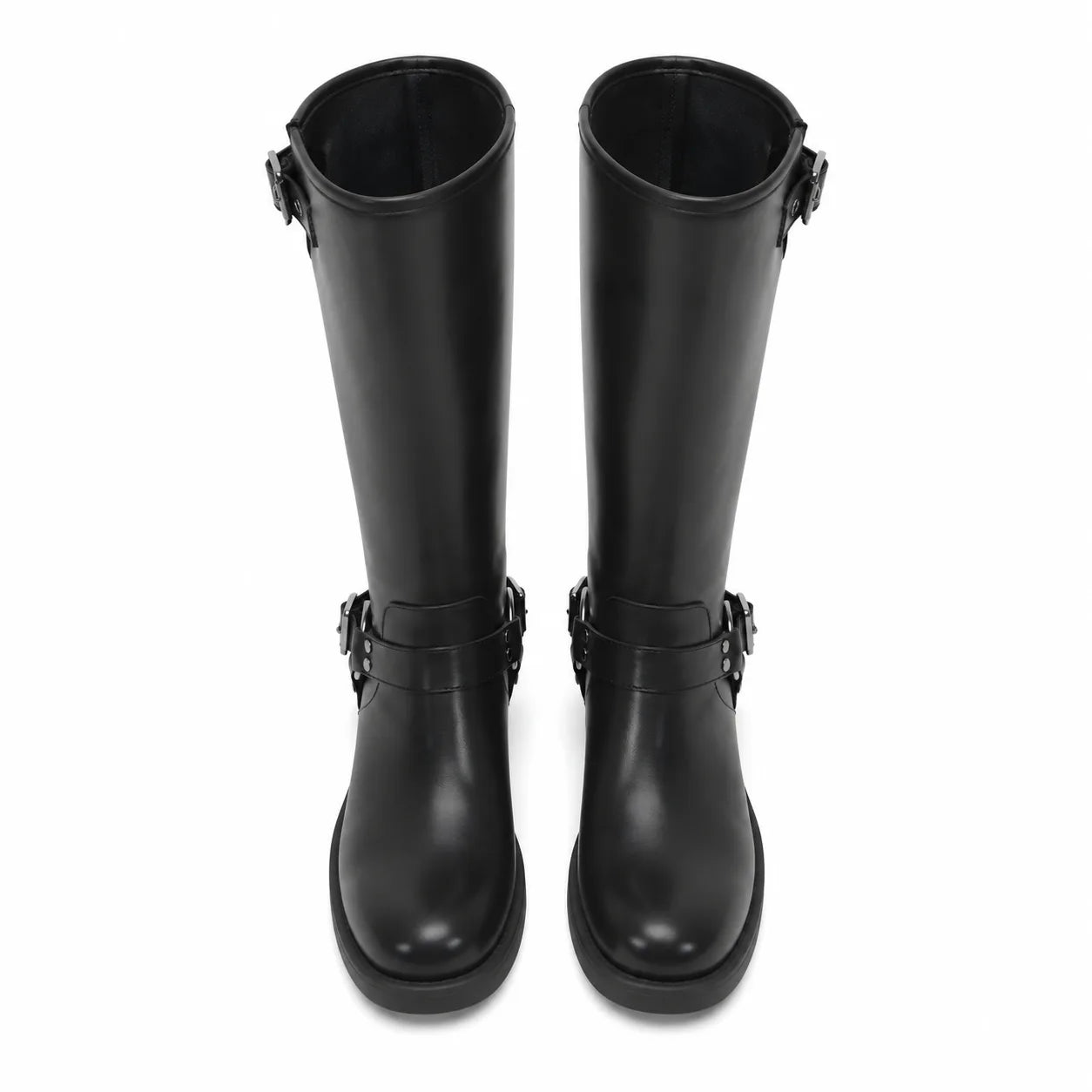 Deep Black Feltre Buckle Leather Boots top view