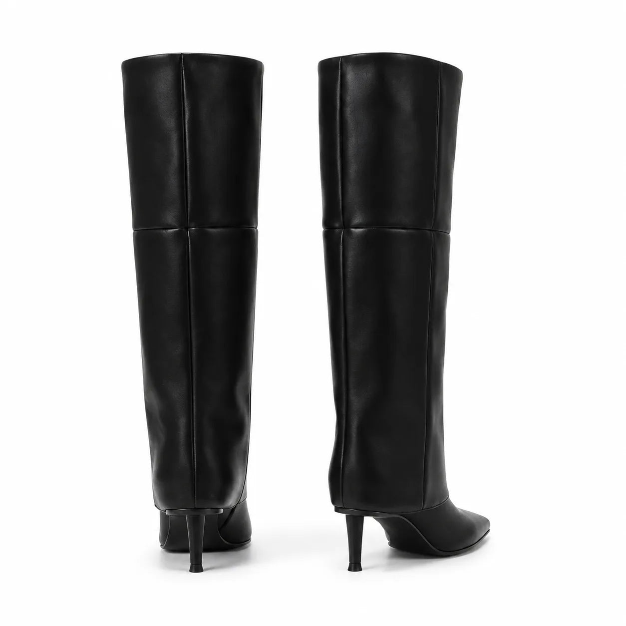Deep Black Cuneo Leather Stiletto Boots heel detail