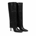 Deep Black Cuneo Leather Stiletto Boots