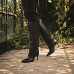 Deep Black Cuneo Leather Stiletto Boots on-foot view