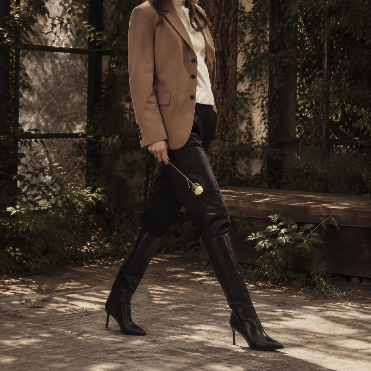 Deep Black Cuneo Leather Stiletto Boots lifestyle scene