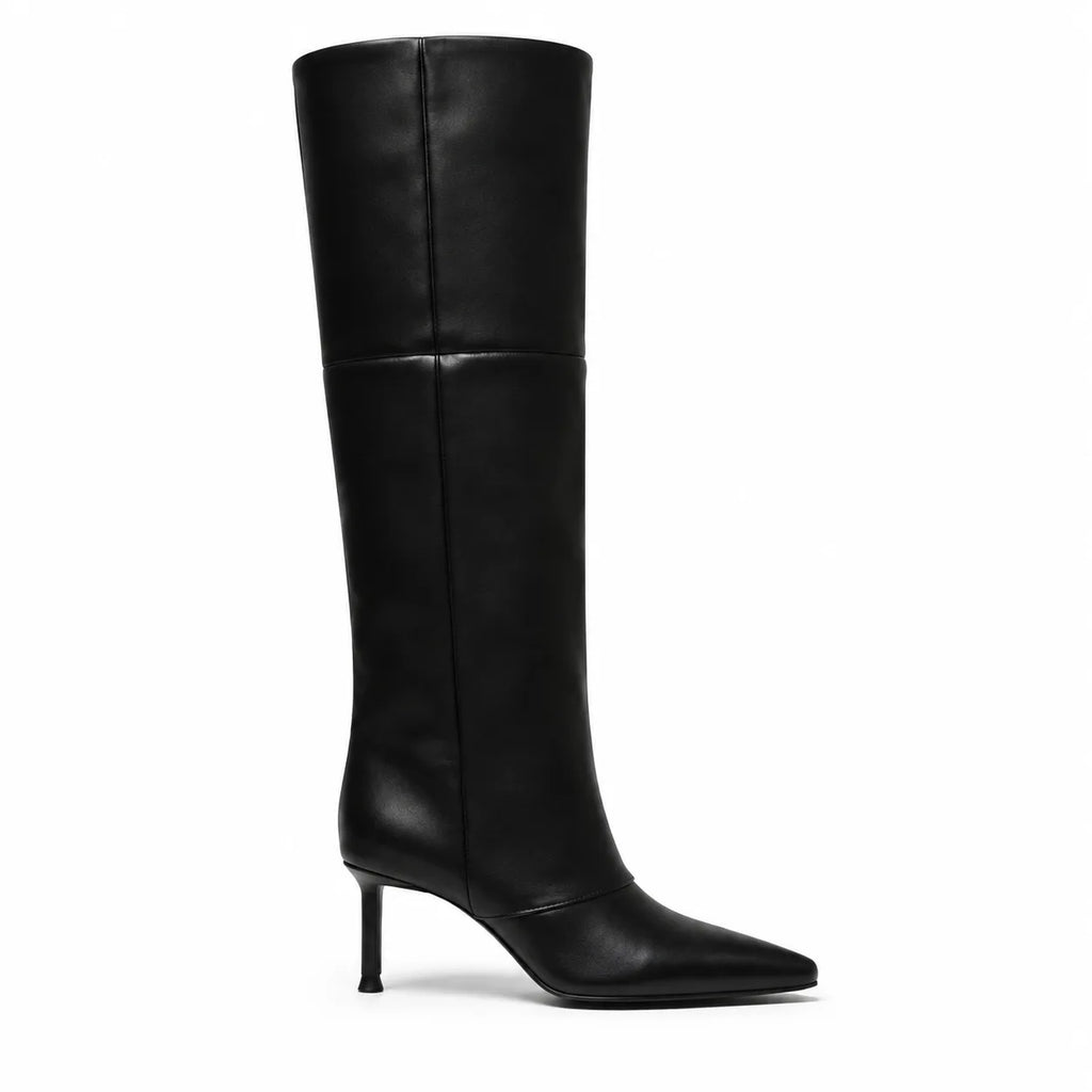 Deep Black Cuneo Leather Stiletto Boots side view