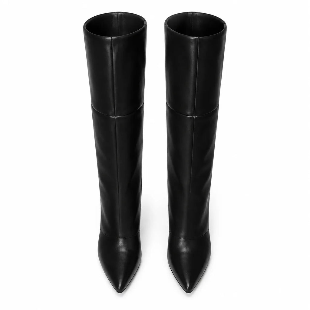 Deep Black Cuneo Leather Stiletto Boots top view