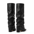 Deep Black Sistiana Slouchy Block-Heel Boots heel detail
