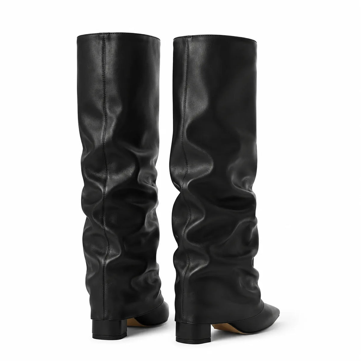 Deep Black Sistiana Slouchy Block-Heel Boots heel detail