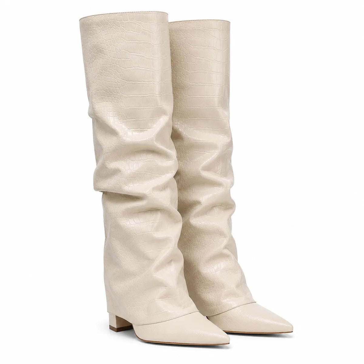 Apricot Croc Sistiana Slouchy Block-Heel Boots