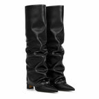 Deep Black Sistiana Slouchy Block-Heel Boots