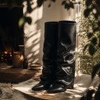 Deep Black Sistiana Slouchy Block-Heel Boots styled scene