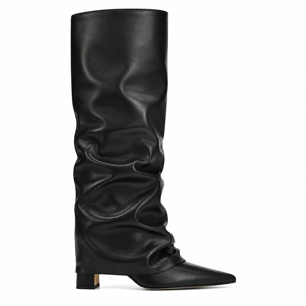 Deep Black Sistiana Slouchy Block-Heel Boots side view