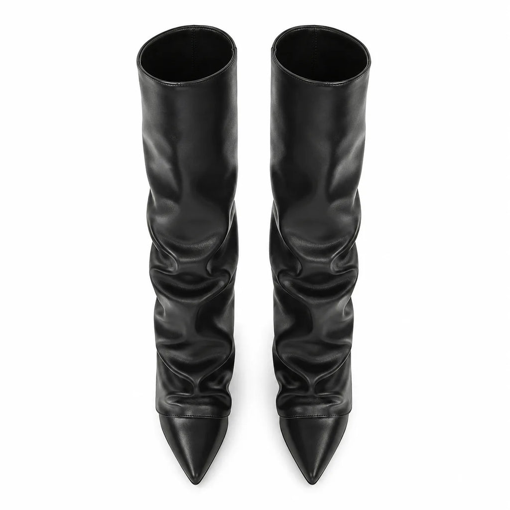 Deep Black Sistiana Slouchy Block-Heel Boots top view