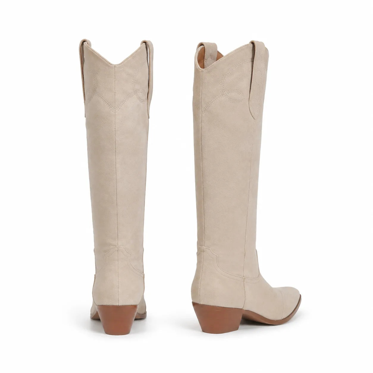 Apricot Suede Domodossola Embroidered Leather Boots heel detail
