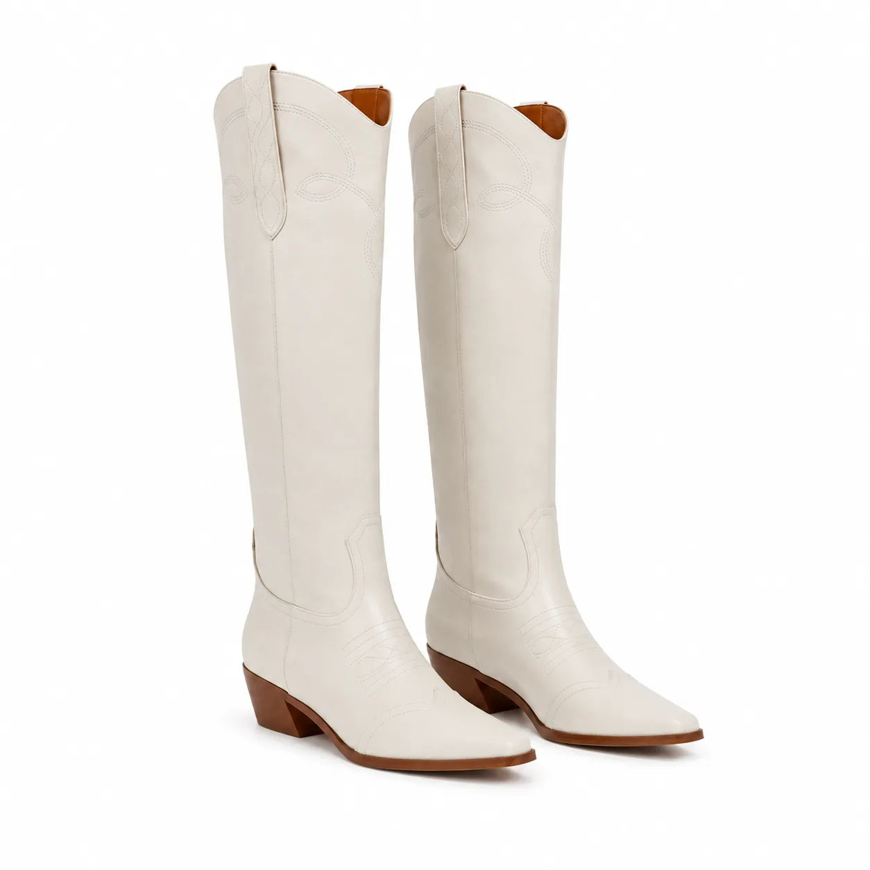 Cream Ivory Domodossola Embroidered Leather Boots