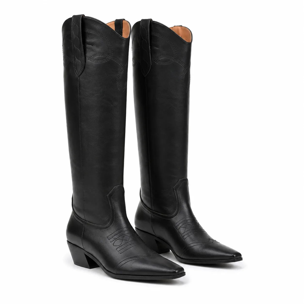 Deep Black Domodossola Embroidered Leather Boots