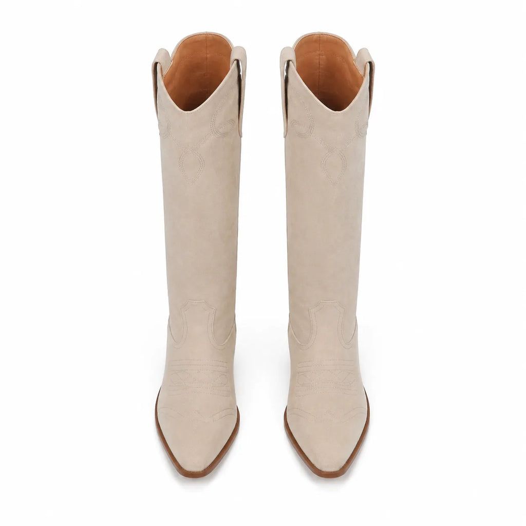 Apricot Suede Domodossola Embroidered Leather Boots top view