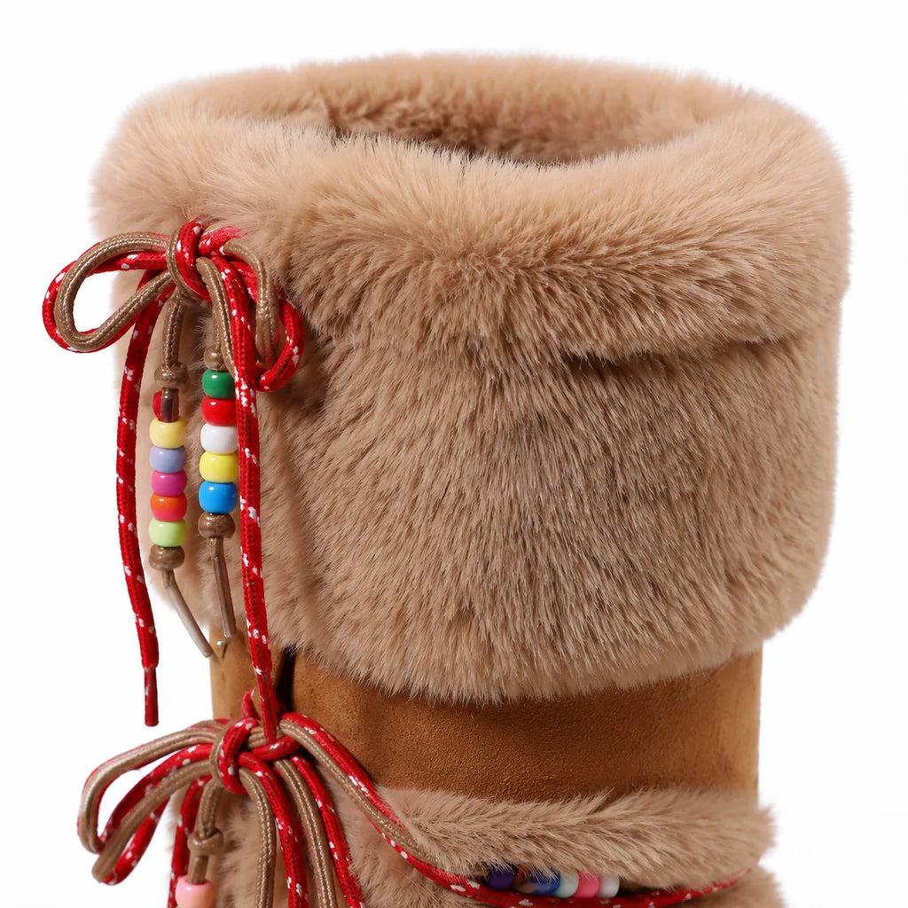 Warm Camel Brunico Sheepskin Mid-Calf Boots close-up detail