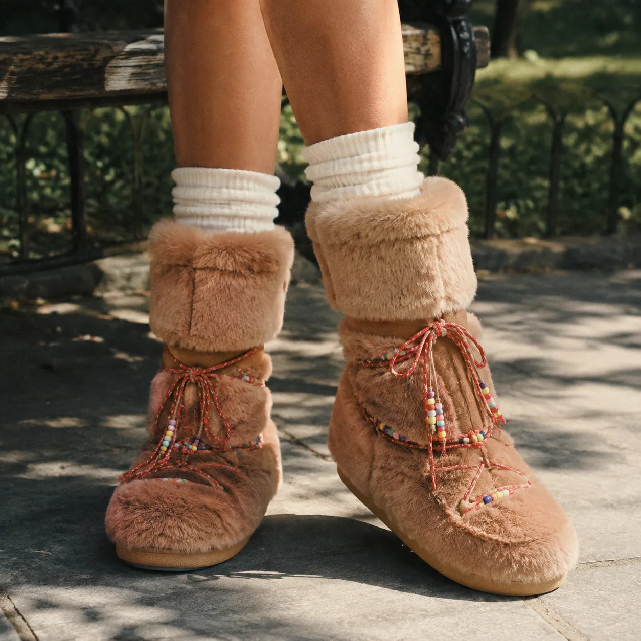 Warm Camel Brunico Sheepskin Mid-Calf Boots on-foot view