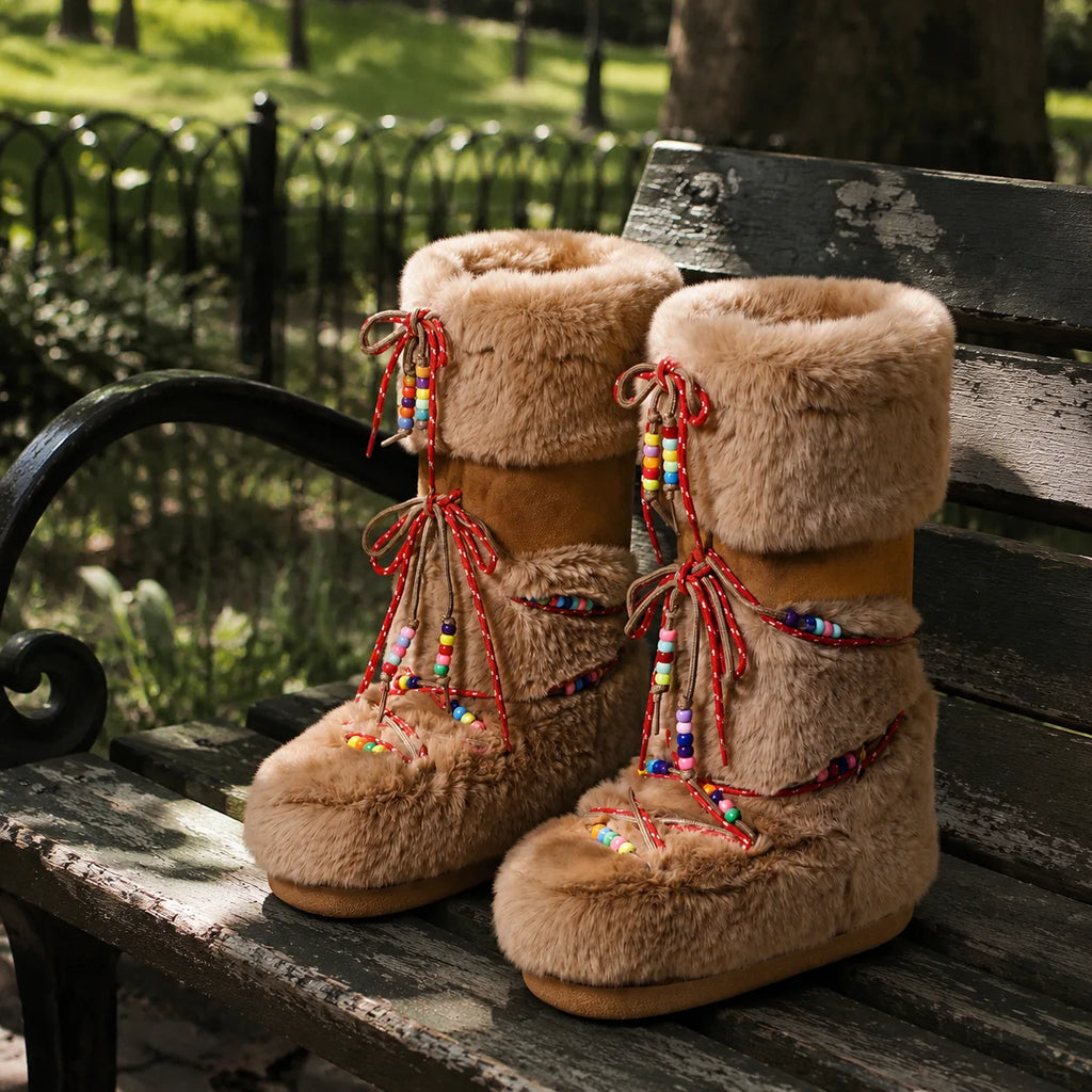 Warm Camel Brunico Sheepskin Mid-Calf Boots styled scene