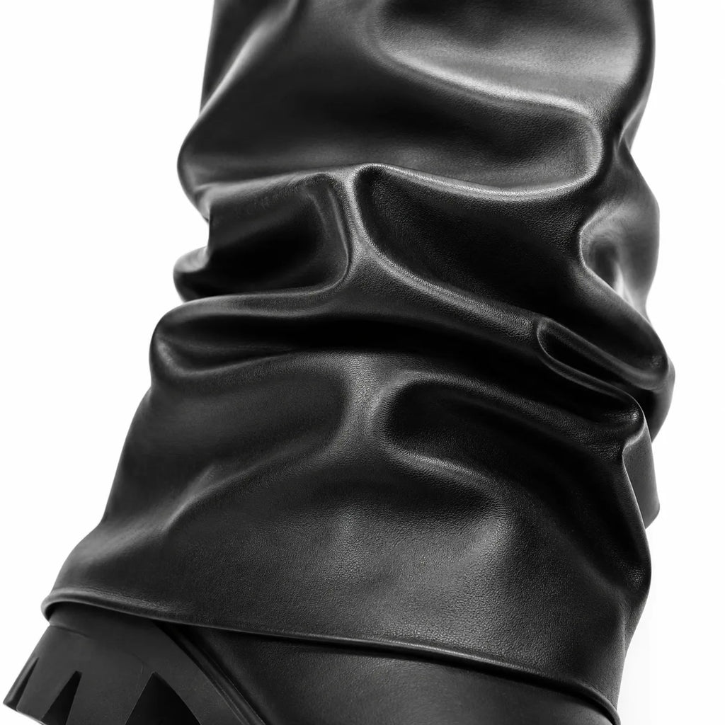 Deep Black Parghelia Sheepskin Block-Heel Boots close-up detail