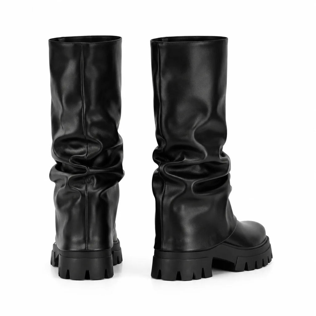 Deep Black Parghelia Sheepskin Block-Heel Boots heel detail