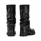 Deep Black Parghelia Sheepskin Block-Heel Boots heel detail