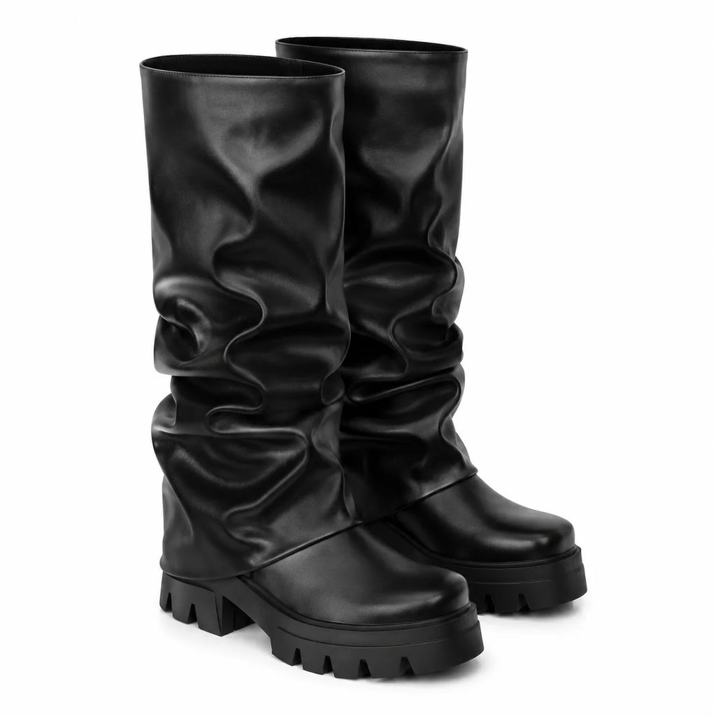 Deep Black Parghelia Sheepskin Block-Heel Boots