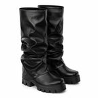 Deep Black Parghelia Sheepskin Block-Heel Boots