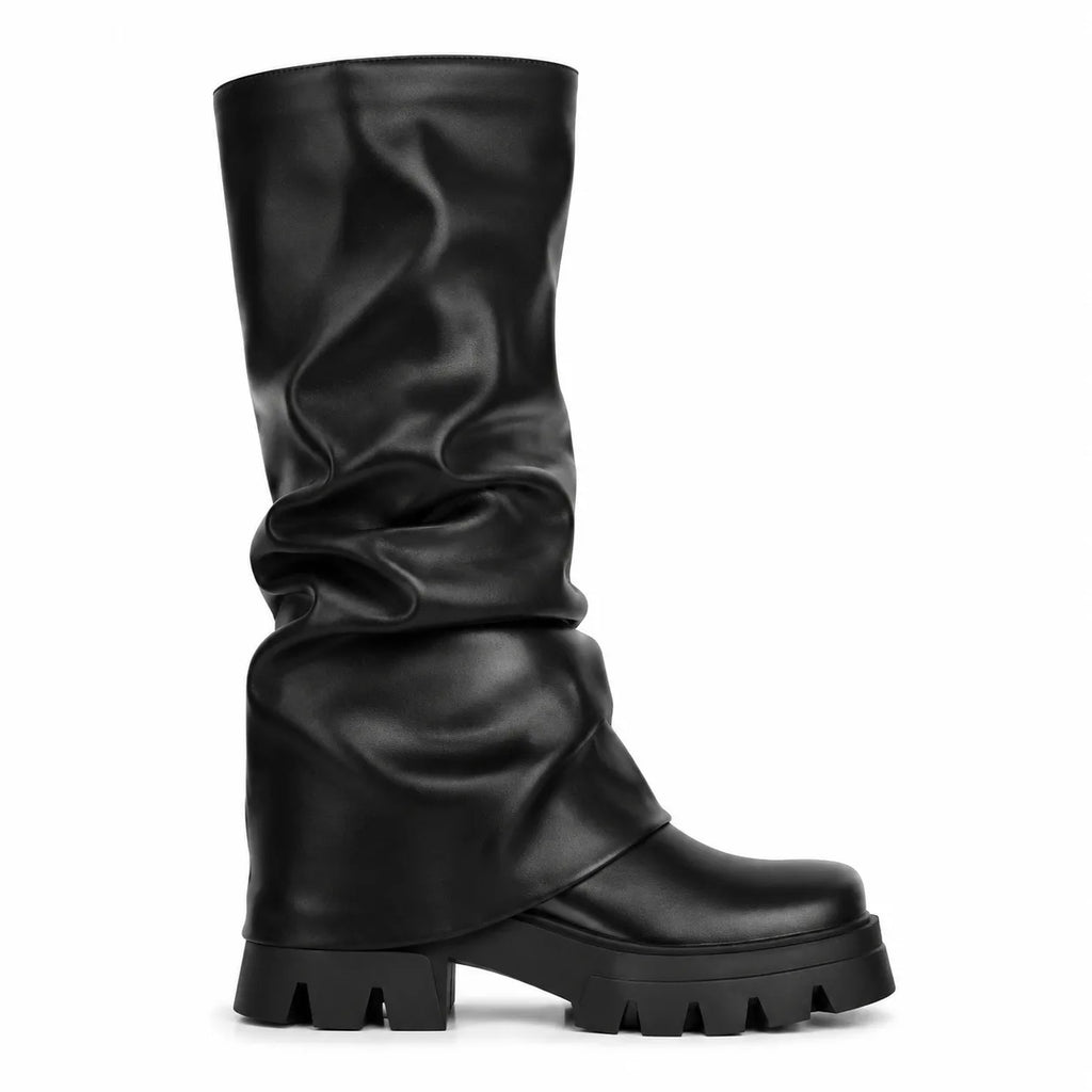 Deep Black Parghelia Sheepskin Block-Heel Boots side view