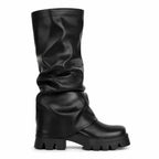 Deep Black Parghelia Sheepskin Block-Heel Boots side view