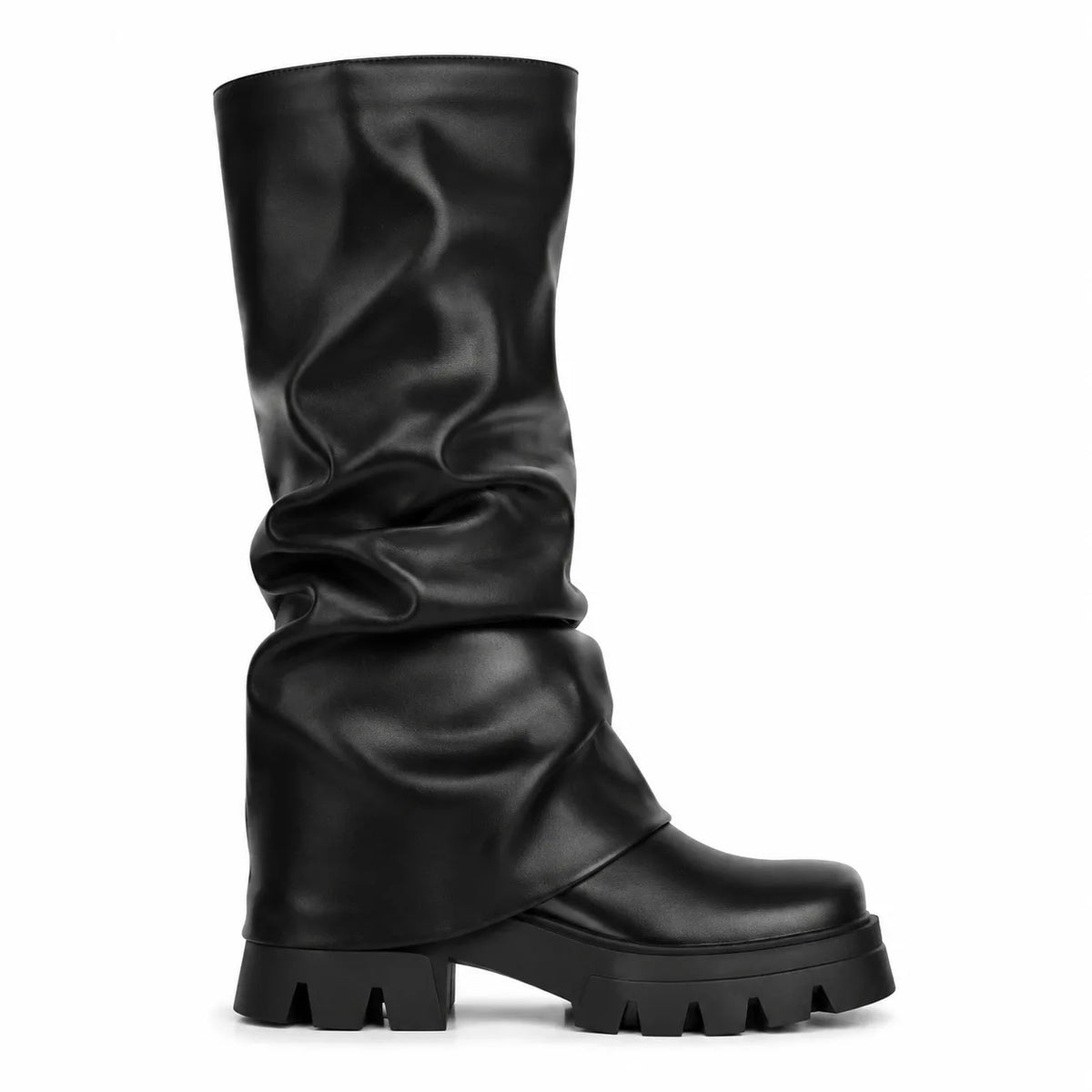 Deep Black Parghelia Sheepskin Block-Heel Boots side view