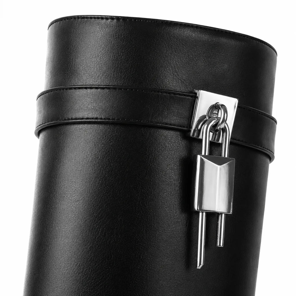 Deep Black Guarda Knee-High Boots close-up detail