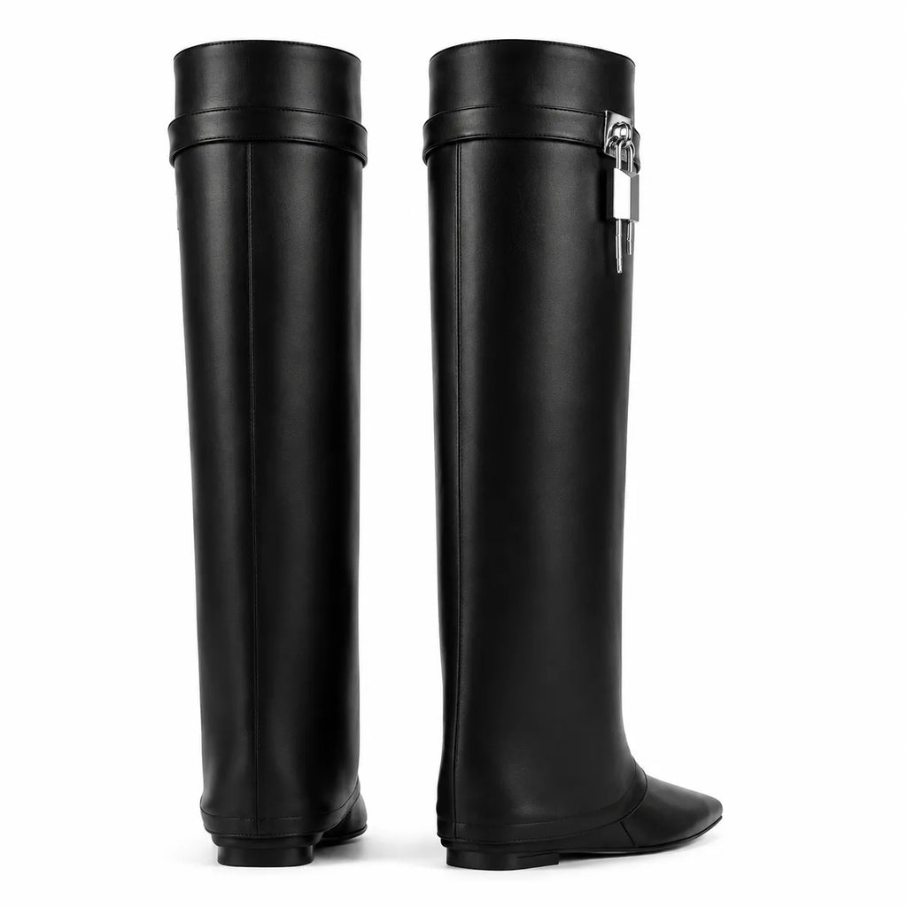 Deep Black Guarda Knee-High Boots heel detail