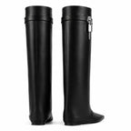Deep Black Guarda Knee-High Boots heel detail