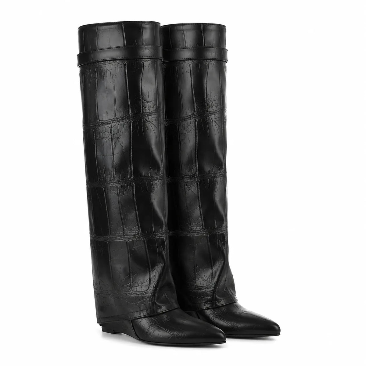 Black Pebbled Guarda Knee-High Boots