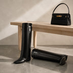 Deep Black Guarda Knee-High Boots styled scene