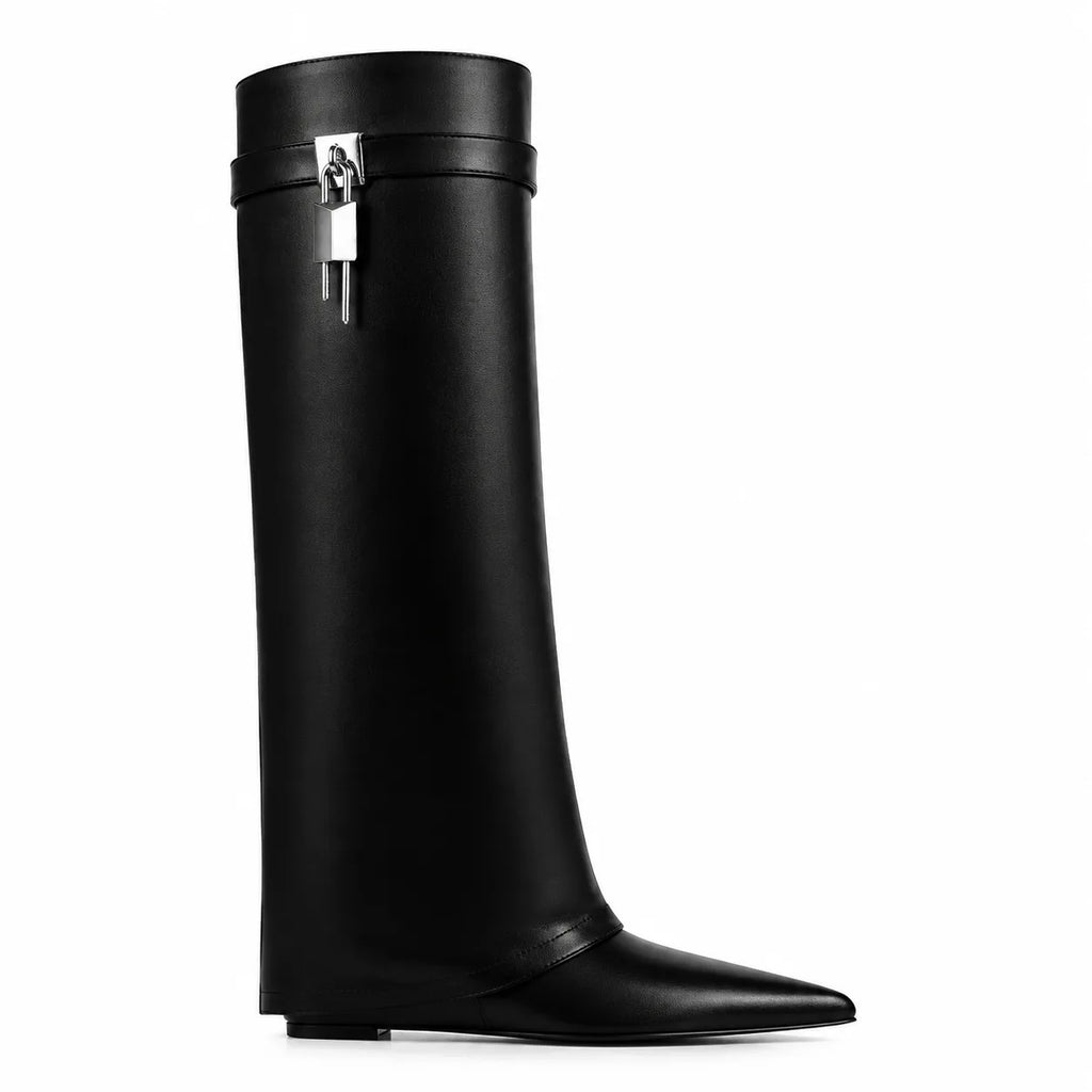 Deep Black Guarda Knee-High Boots side view