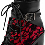 Deep Black Tirano Microfiber Block-Heel Boots close-up detail