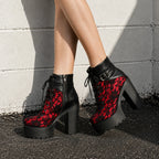 Deep Black Tirano Microfiber Block-Heel Boots on-foot view